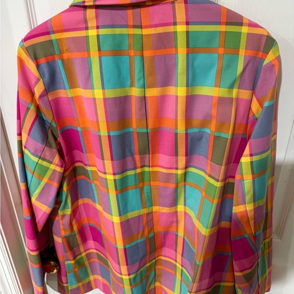 Isaac Mizrahi Pink and Orange Blazer with Bold Plaid Design - Picture 4 of 6